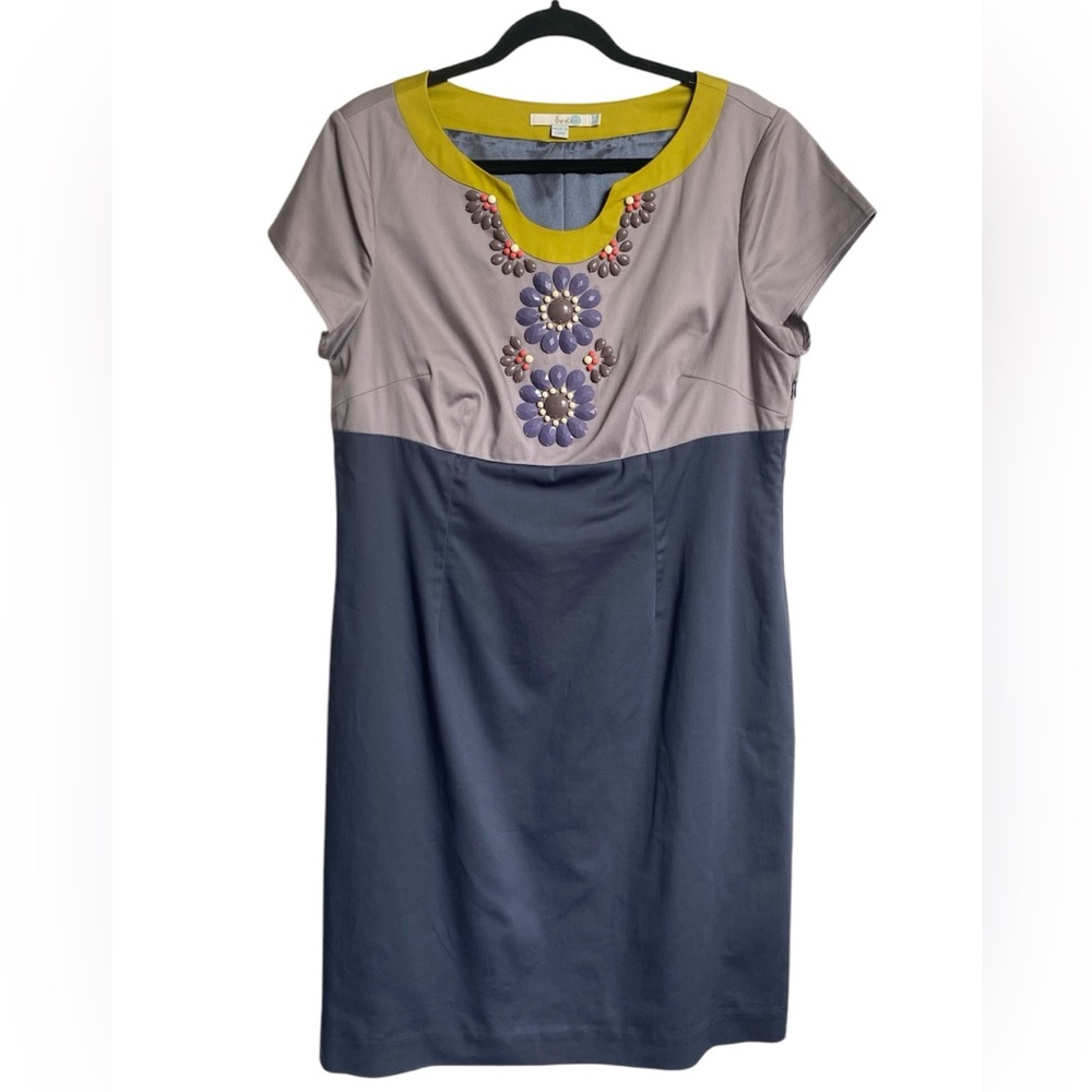 Boden Women’s Sheath Dress Beaded Color Block Size 14R